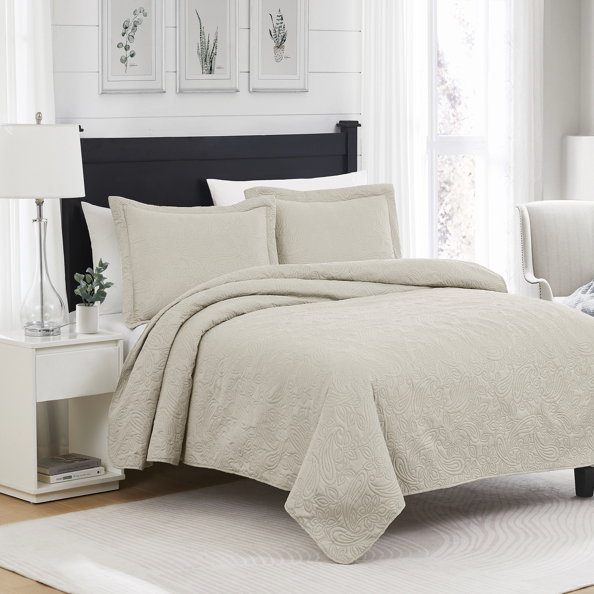 RT Designers Collection Milla 3pc Pinsonic Premium Quality All Season Quilt Set for Revitalize Bedroom Beige