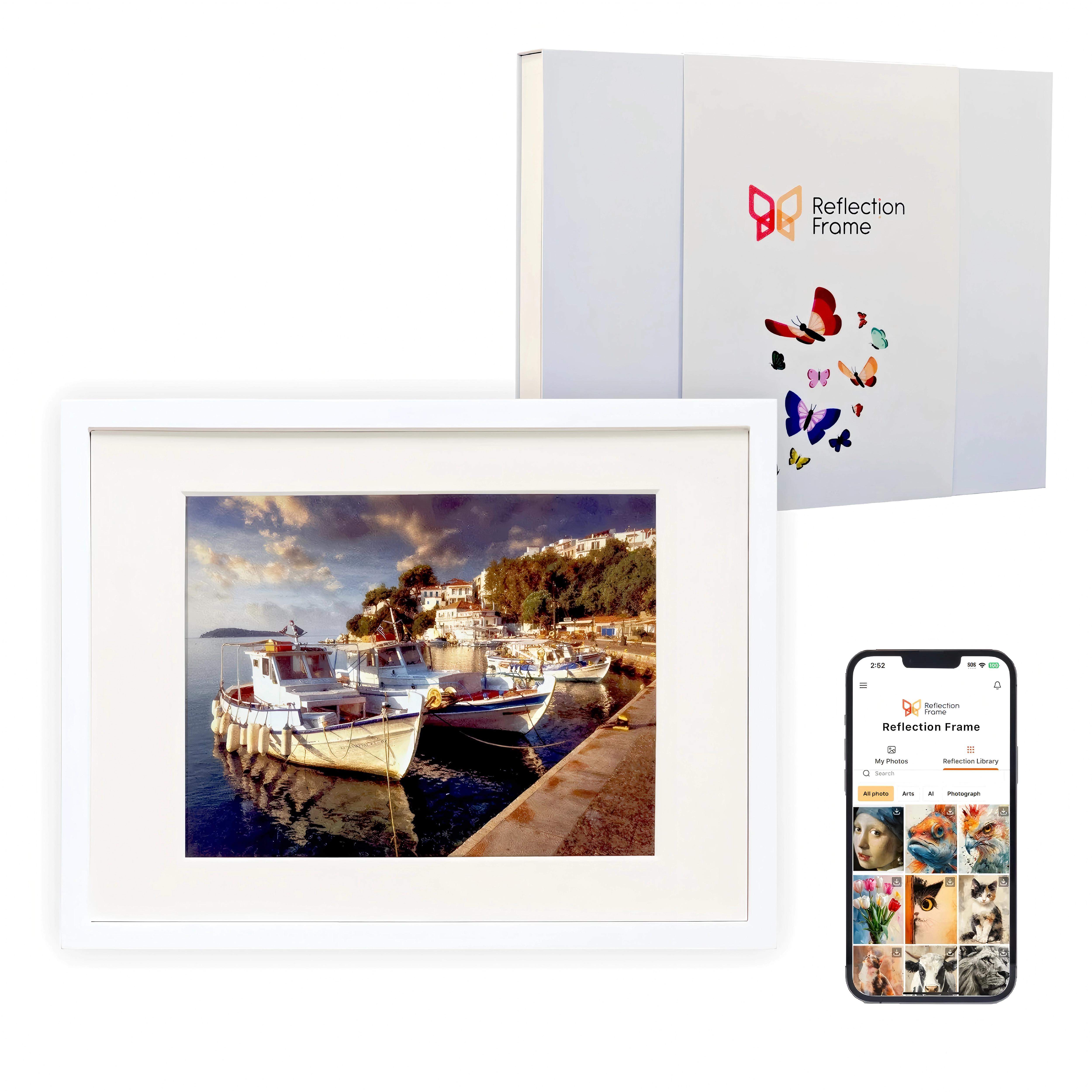 Reflection 13.3" Cordless E-Ink Wall Art Wood Photo Frame
