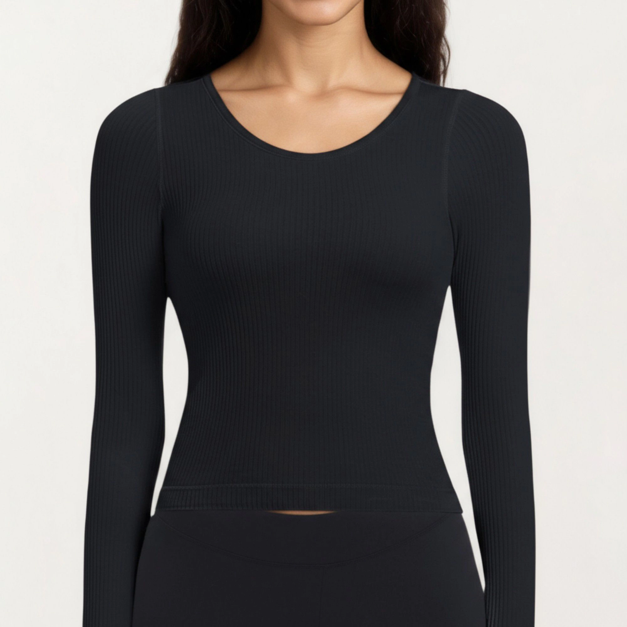 Anna-Kaci Women's Ribbed Long Sleeve Fitted Top with Crew Neck and Thumbhole Cuffs