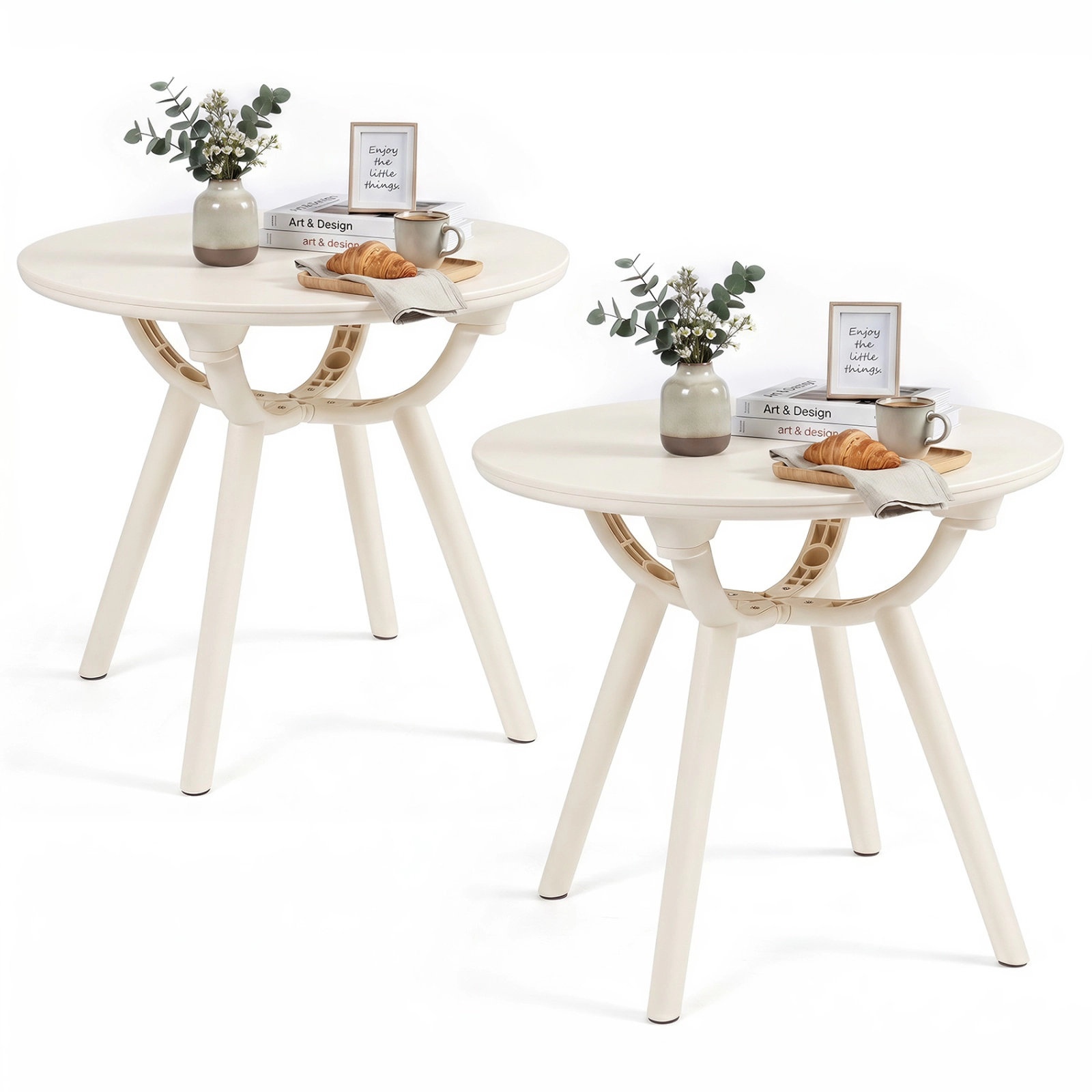 SUGIFT Set of 2 White Round Outdoor Side Tables, 20 in, 110-lb Capacity