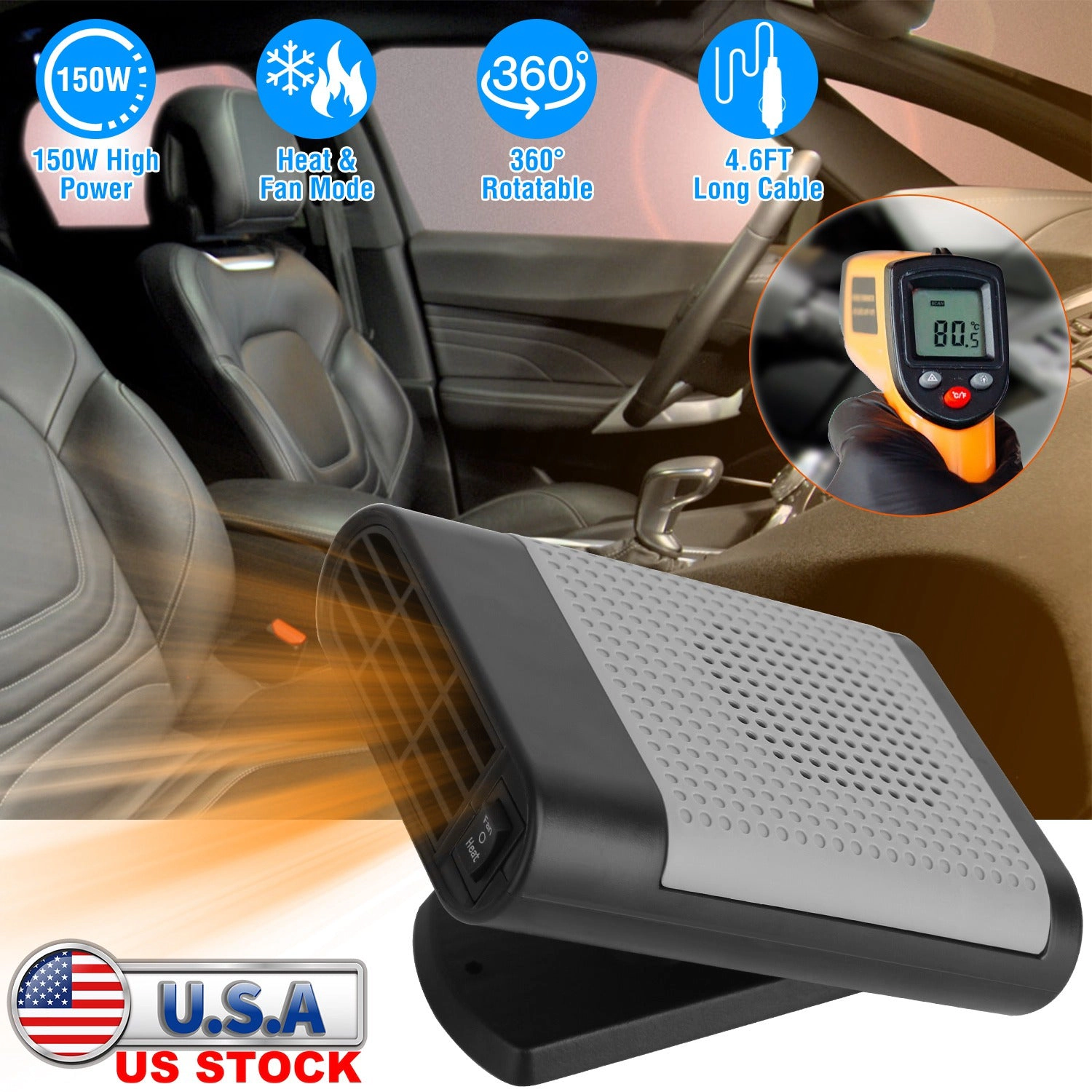 GBruno 12V 2-in-1 Portable Car Heater And Cooling Fan