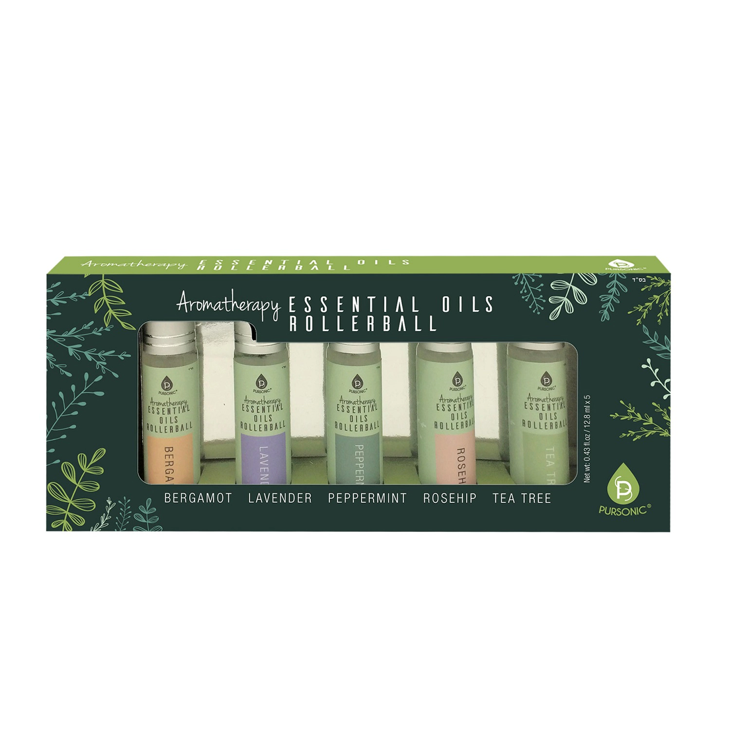 Pursonic Unisex Natural Aromatherapy Essential Oil Rollerball Wellness Set