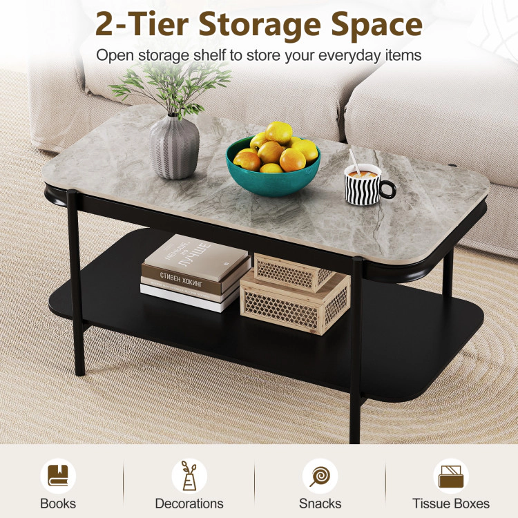 Hivvago 2-Tier Modern Rectangular Coffee Table With Sintered Stone Top