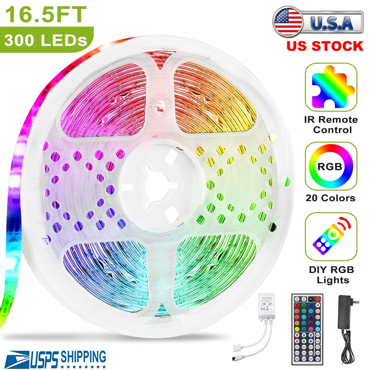 GBruno 16.5 Ft 300 LED RGB Strip Lights With Remote