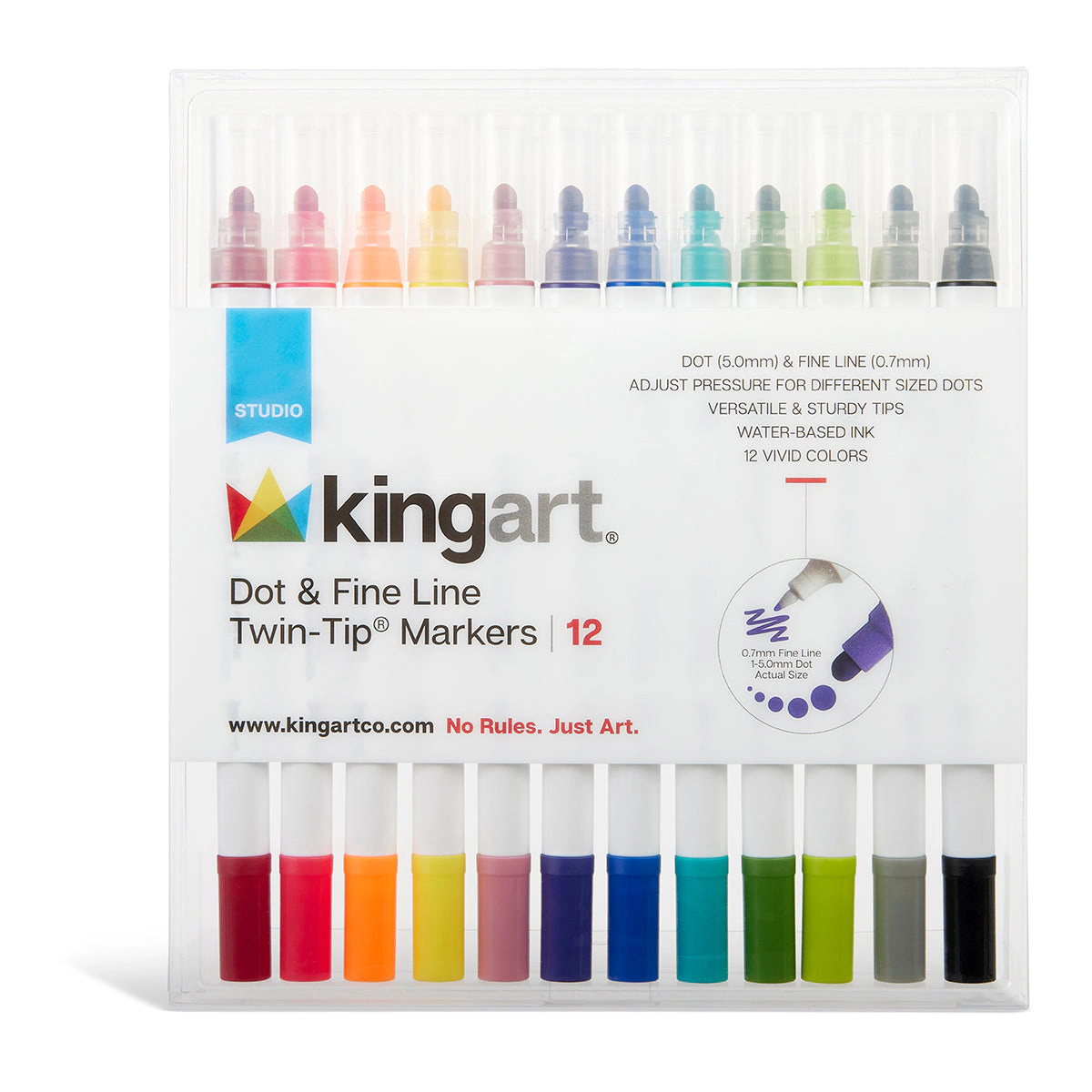 KINGART Twin-Tip Dot & Fine Markers - Water-Based Metallic Ink - 12 Colors