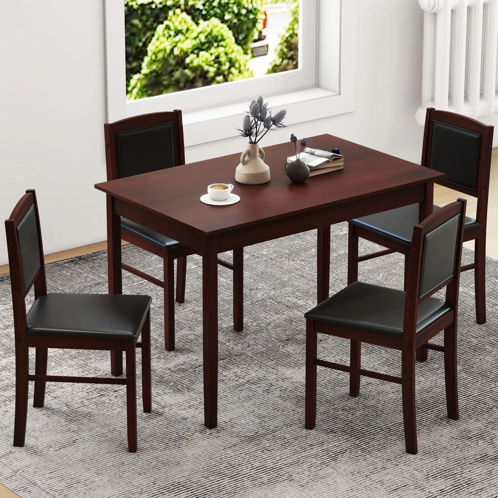LJG 5-Piece Dining Set for 4 with Rubber Wood Legs Small Room