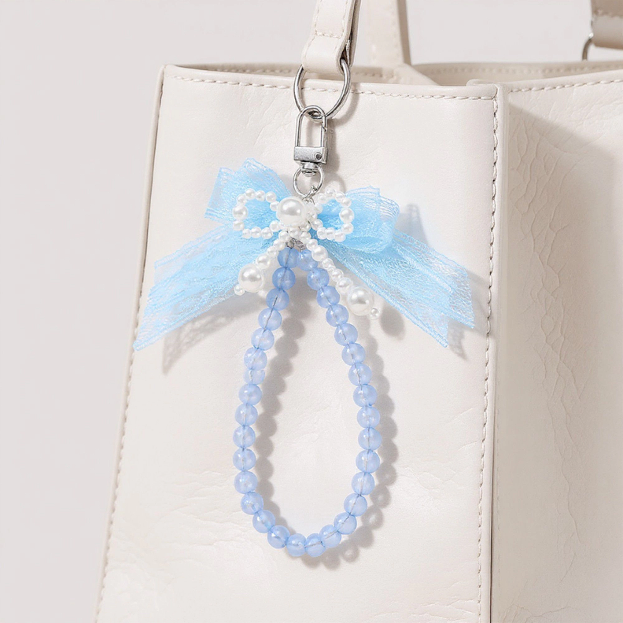 Alilang Women's Beaded Keychain with Lace Bow and Pearl Accents