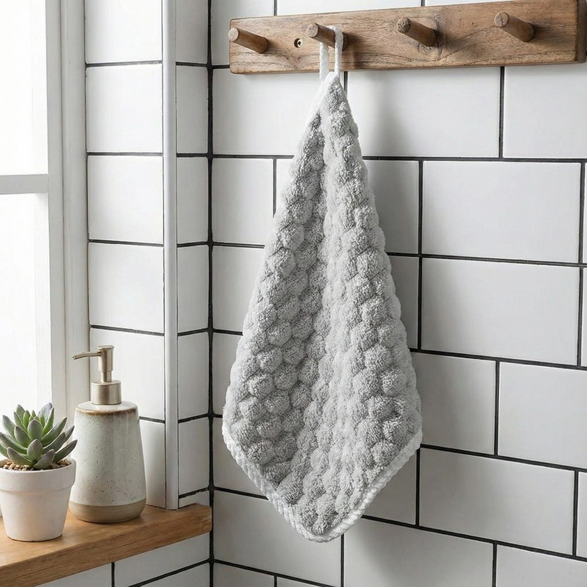 Alilang Unisex Soft Absorbent Hanging Hand Towels Textured Teardrop Shape Reusable Cleaning Cloth with Loop 6 Pack