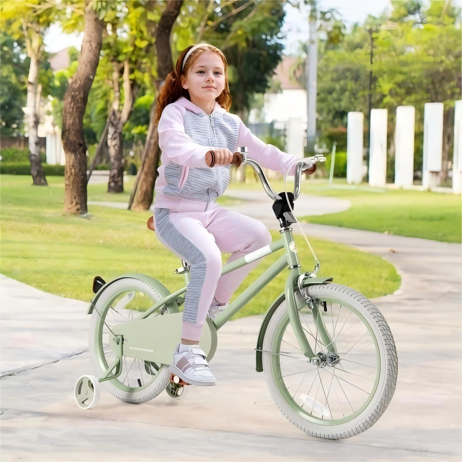 SUGIFT Kids Bike with Adjustable Handlebar and Saddle 145-lb Seat Capacity Green + Brown-18 Inches