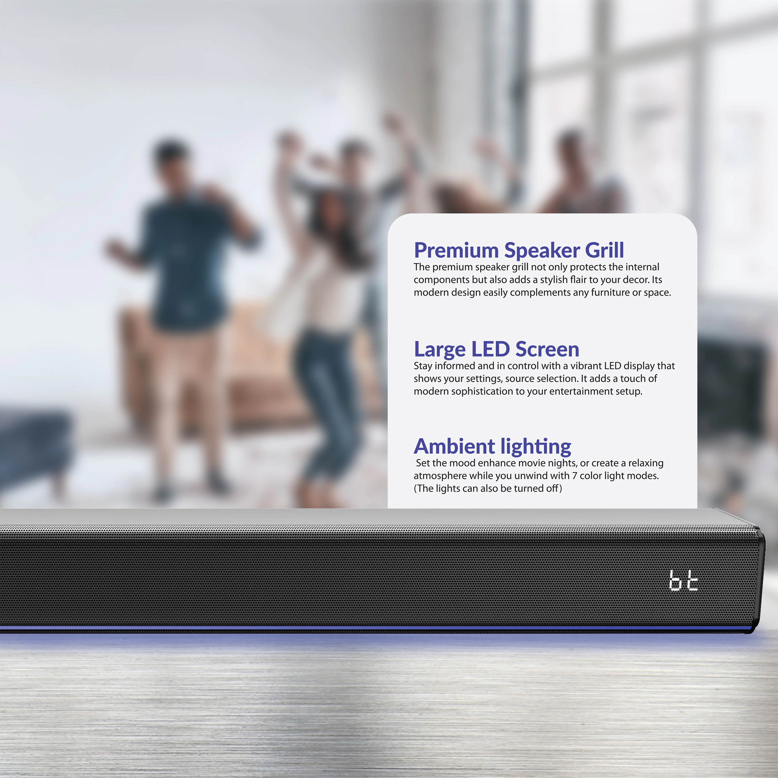 SuperSonic 2.1 Channel Bluetooth Soundbar with Ambient Lighting and Wireless Subwoofer