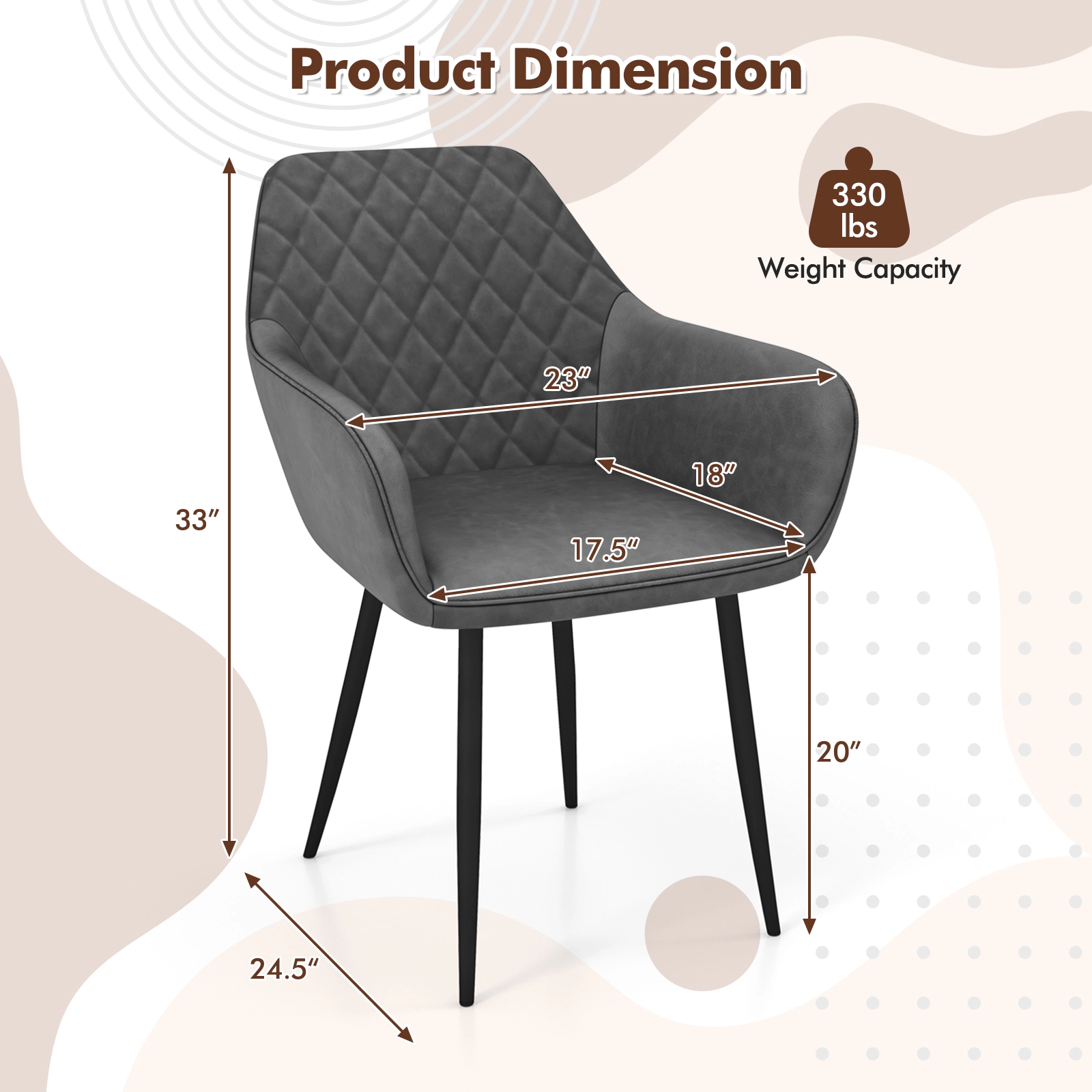 SUGIFT Leisure Dining Chair with Curved Backrest and Wide Seat 330-lb Capacity Gray