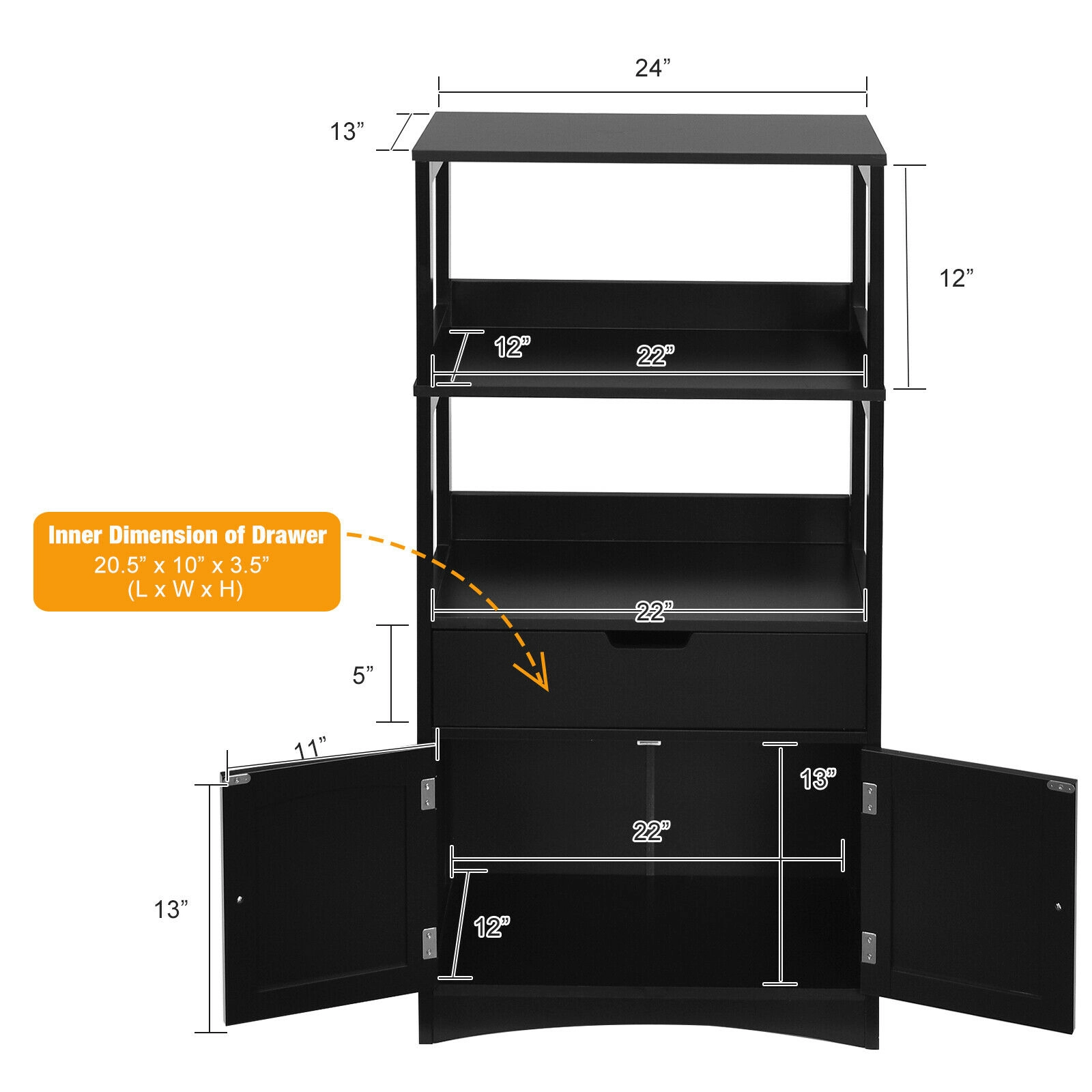 Glintex 48-Inch Bathroom Cabinet with Guarded Shelves Drawer and Metal Hinges
