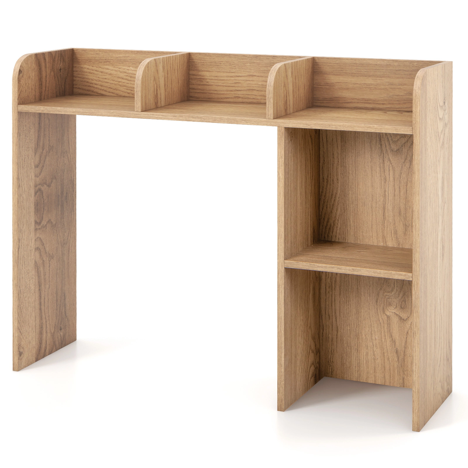 SUGIFT 3-Tier Natural Wood Desktop Bookshelf Desk Hutch with 4 Shelves for 27-in Monitor and Organizer
