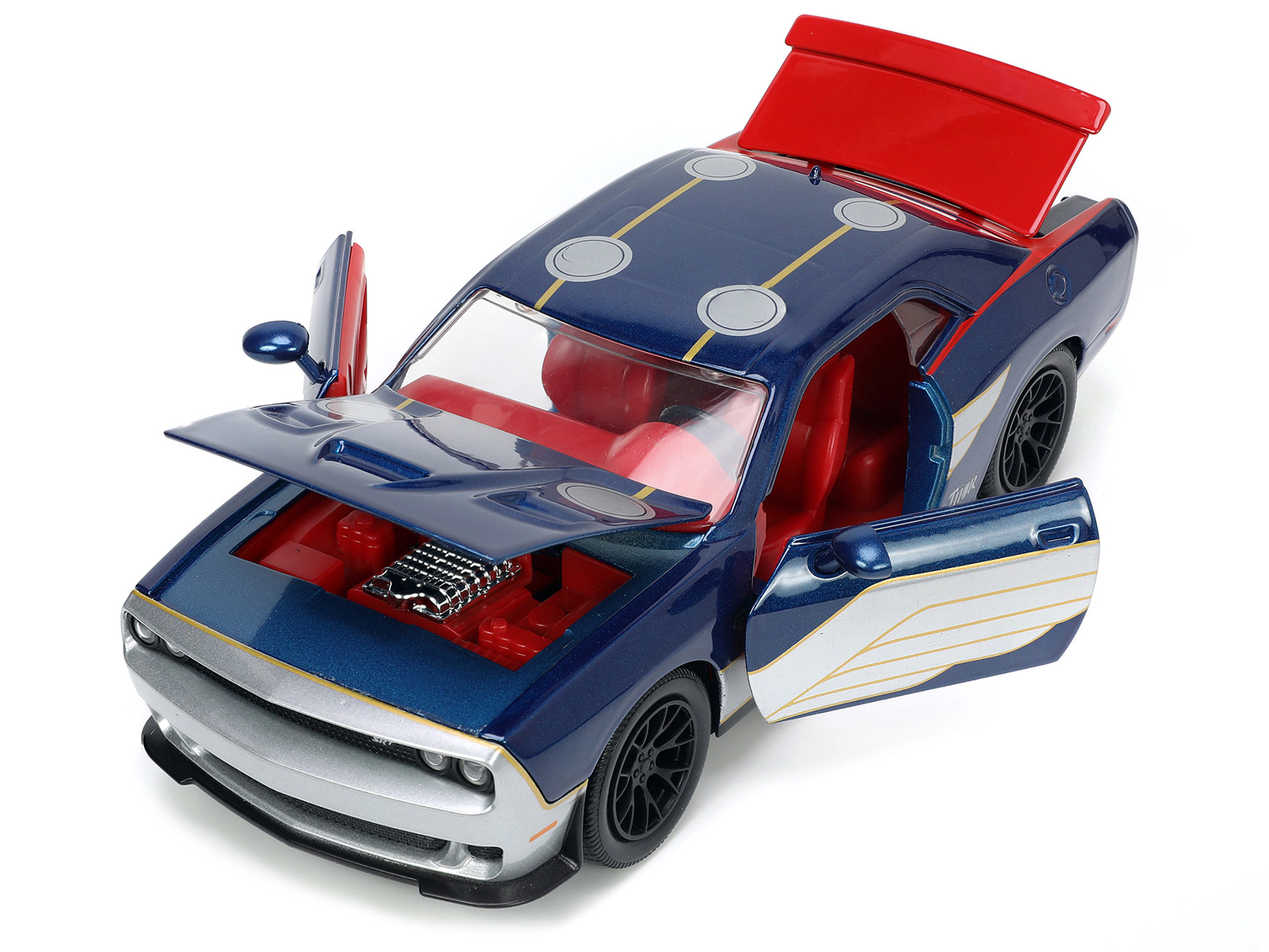 Jada 2015 Dodge Challenger SRT Hellcat Dark Blue with Graphics and Red Interior and Thor Diecast Figure "The