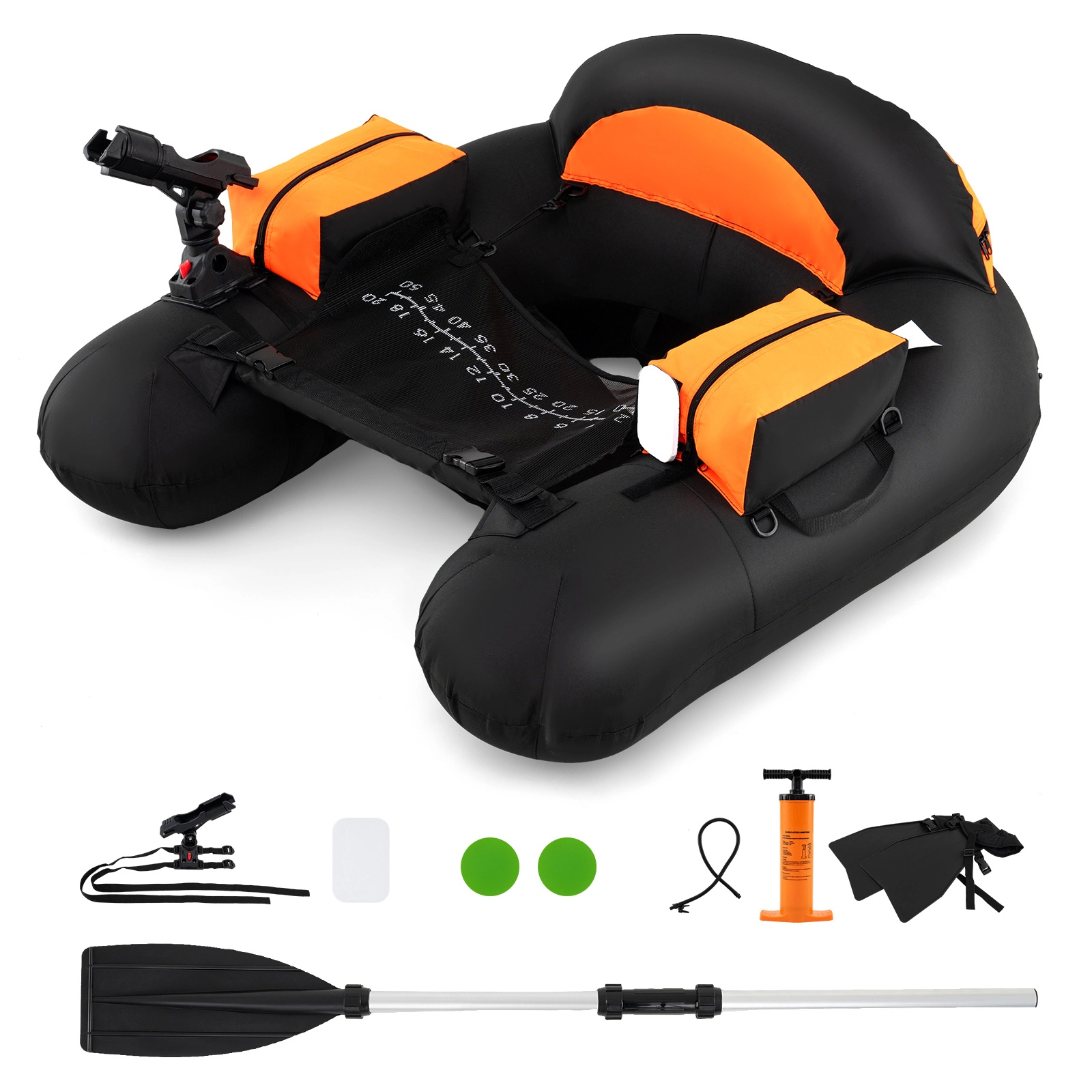 SUGIFT Inflatable Float Tube with Fishing Rod Holder and Fish Hook Stator Water Toy 330-lb Capacity Green/Orange