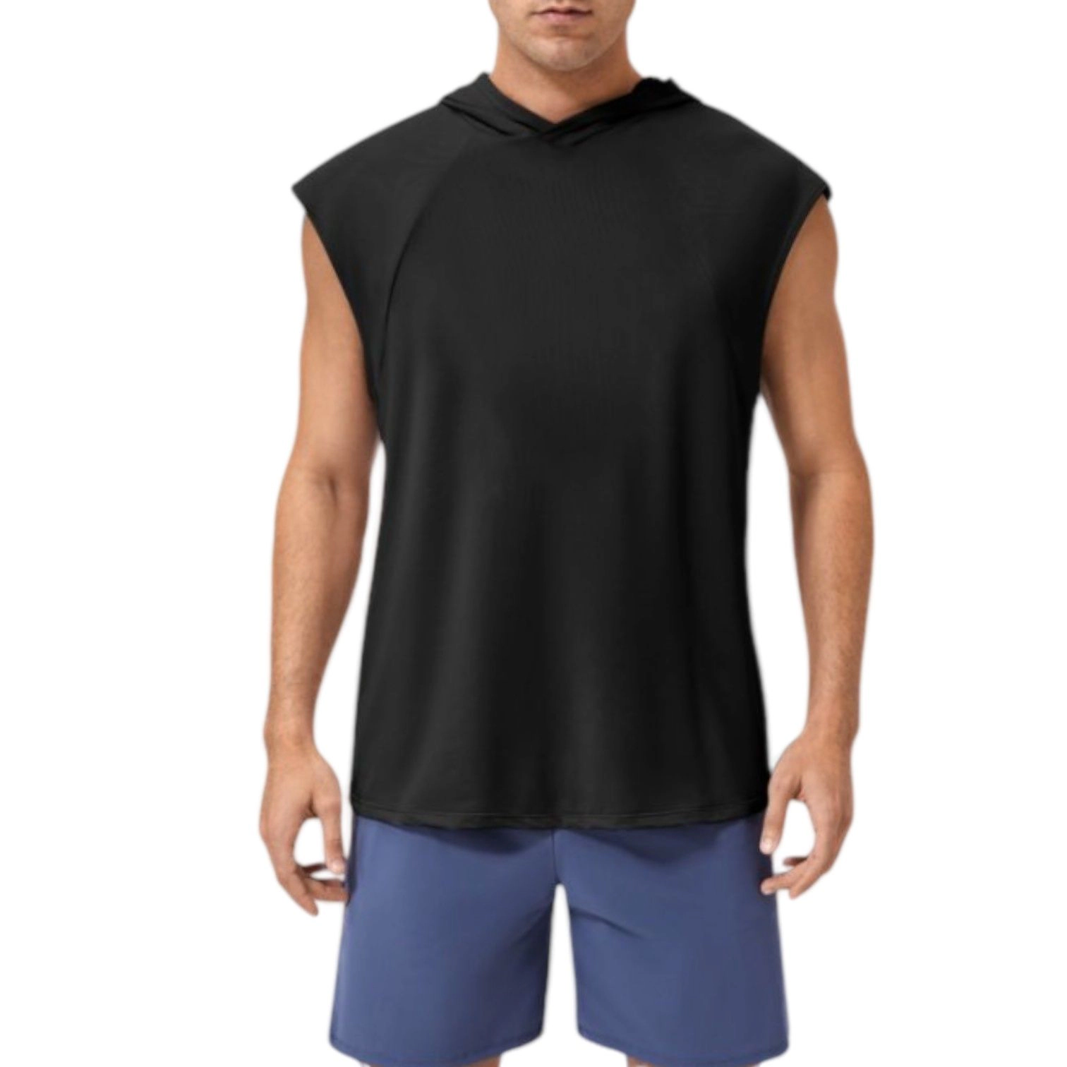 Anna-Kaci Men's Sleeveless Workout Hoodie with Lightweight Athletic Fit and Crossover Hood Detail