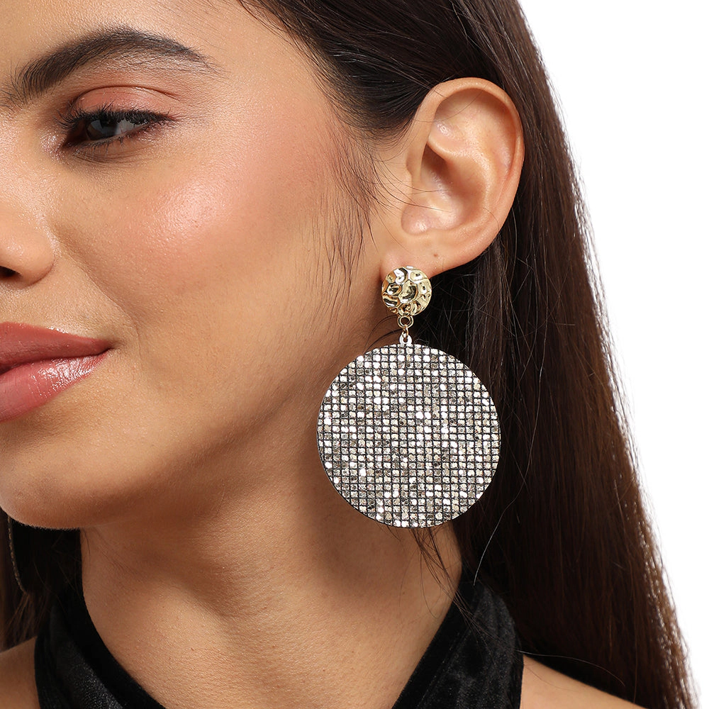 SOHI Women's Chalice Silver Embellished Circular Drop Earrings