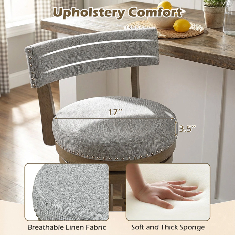 Hivvago Swivel Bar Stools Set Of 2 Linen Fabric Upholstered Barstools With Back-31.5 Inches