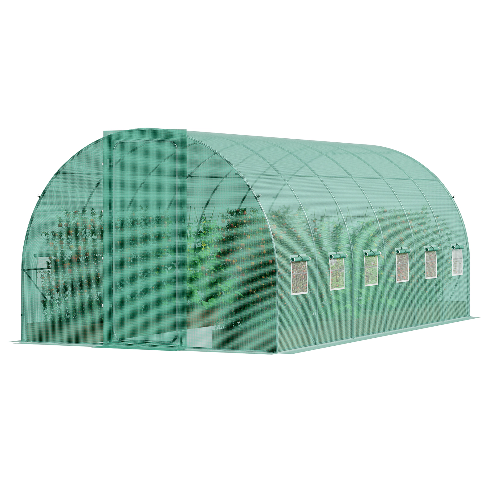 HONGGE Walk-In Tunnel Greenhouse 19.4 x 9.7 x 7.4 ft, Galvanized Steel Frame, Green PE Cover