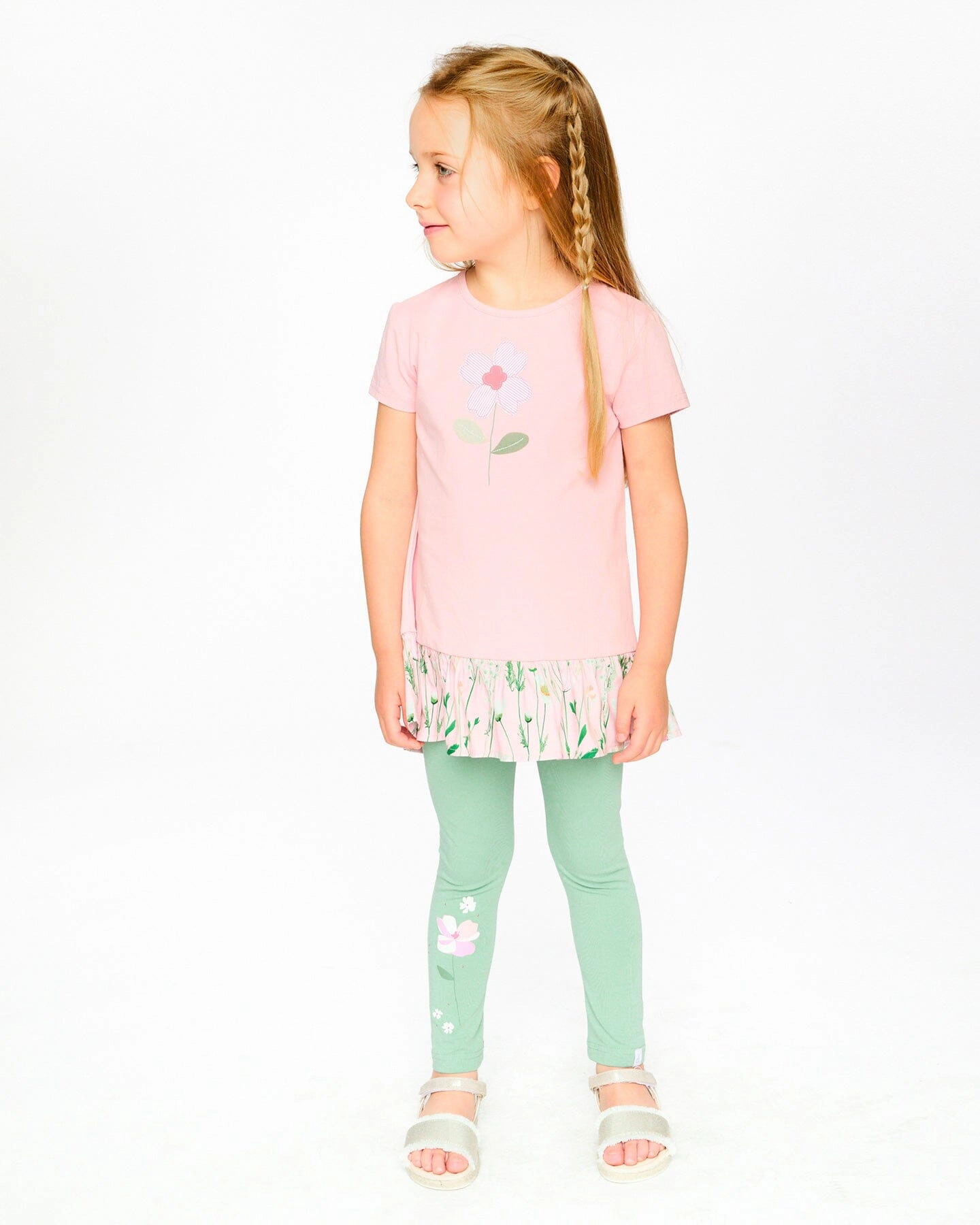Deux par Deux Girls Organic Cotton Bi-Material Tunic with Ruffle