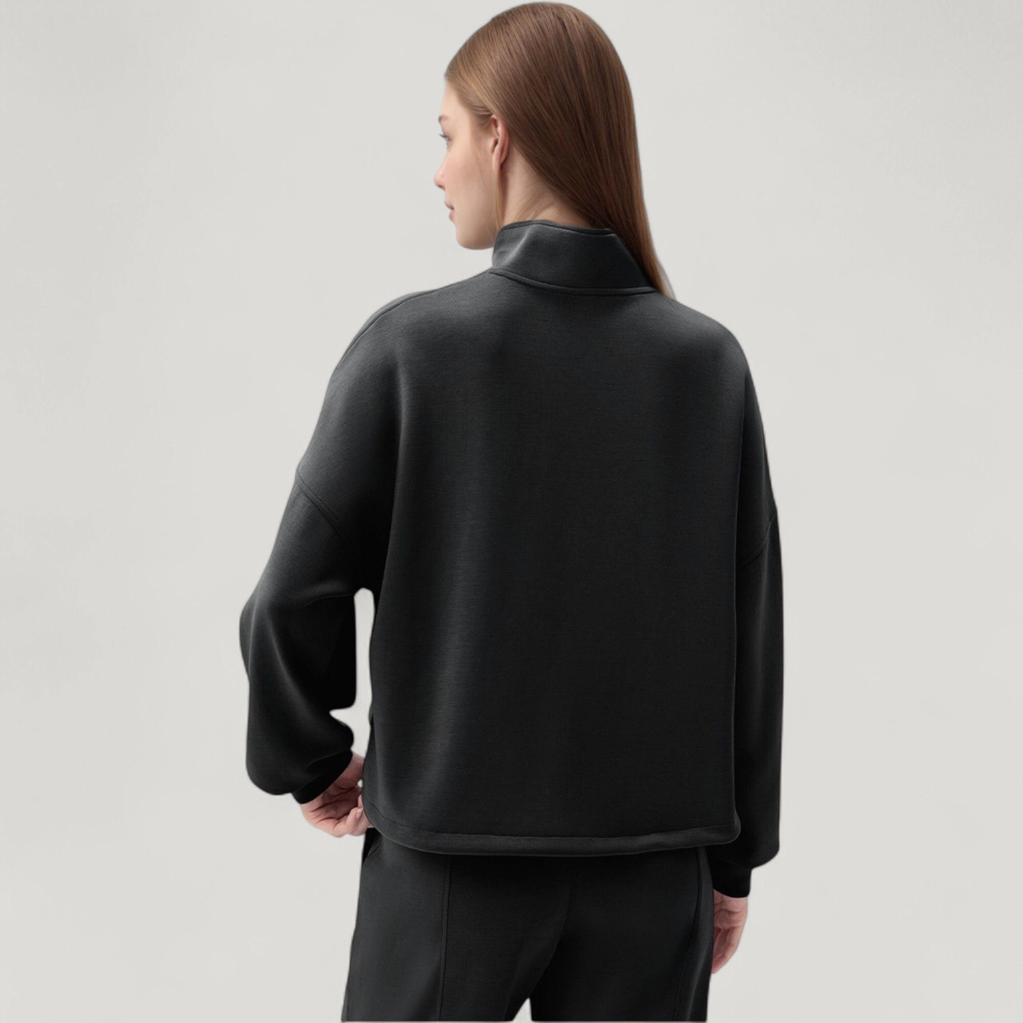 Anna-Kaci Women's Long Sleeve Half-Zip Pullover Top with High Collar and Relaxed Fit