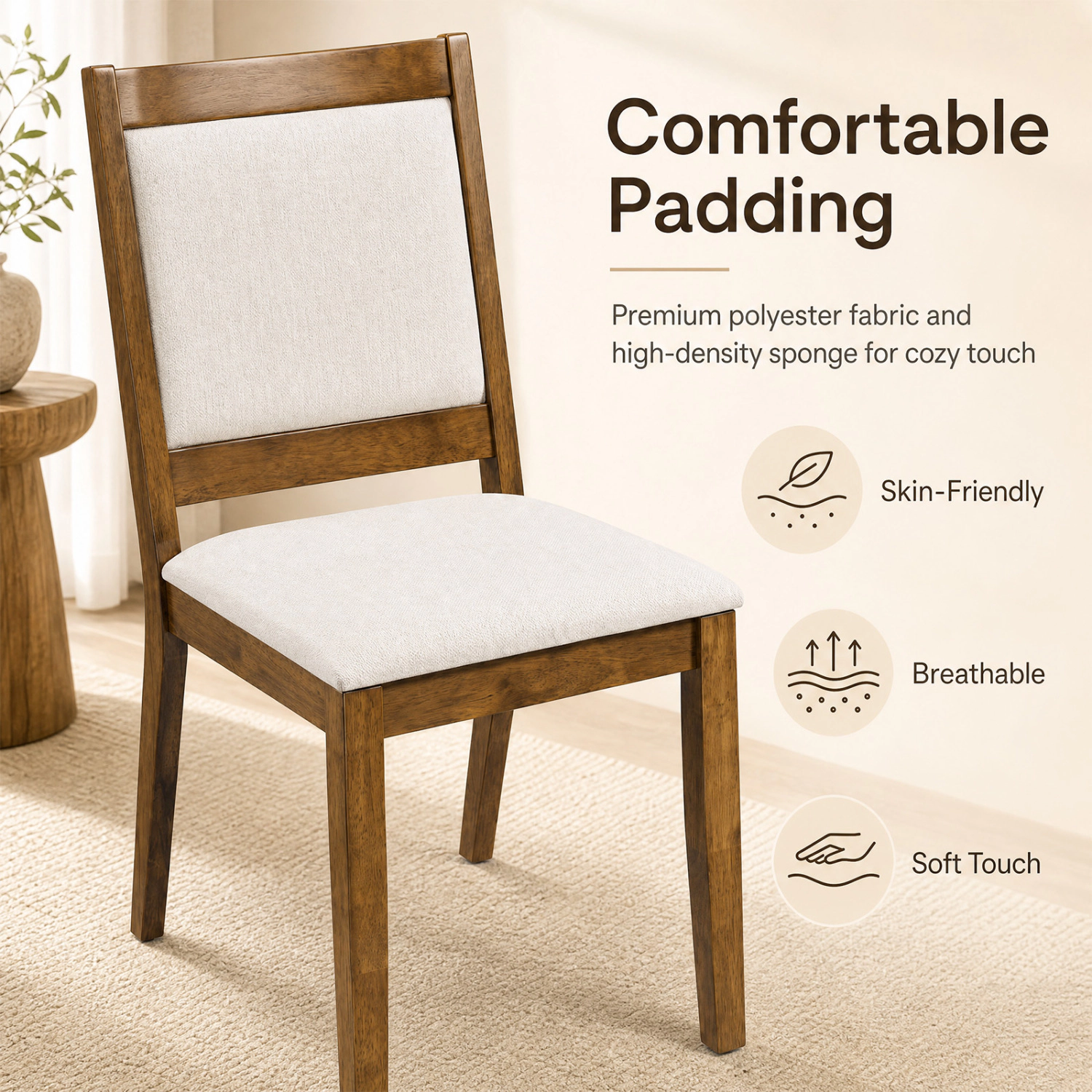 LJG Modern Dining Upholstered Kitchen Chair Set of 2 with Padded Backrest