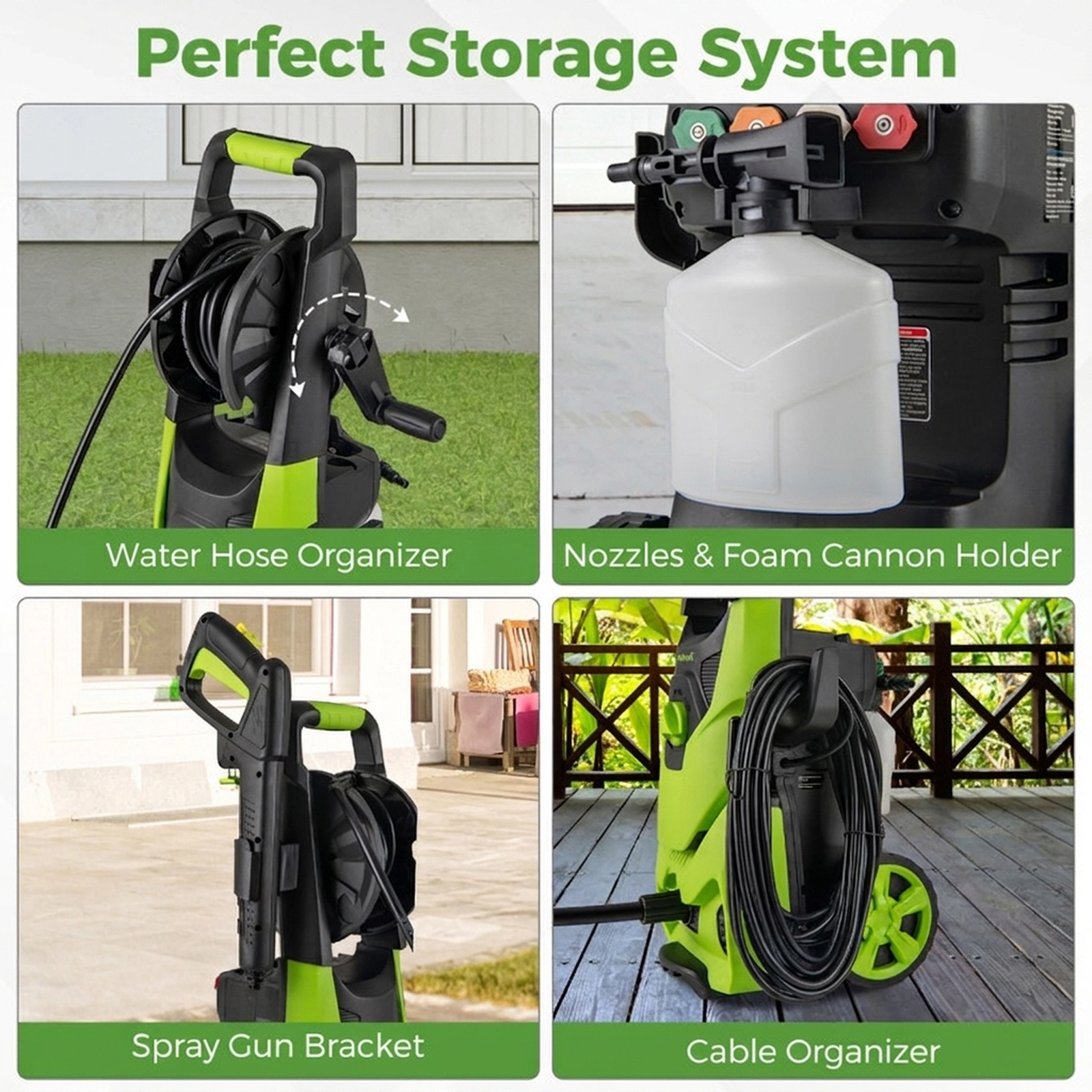 SUGIFT 2150-PSI Green Electric Pressure Washer with 4 Nozzles and Foam Cannon 1.2-GPM 14-in W 11-in D 29-in H