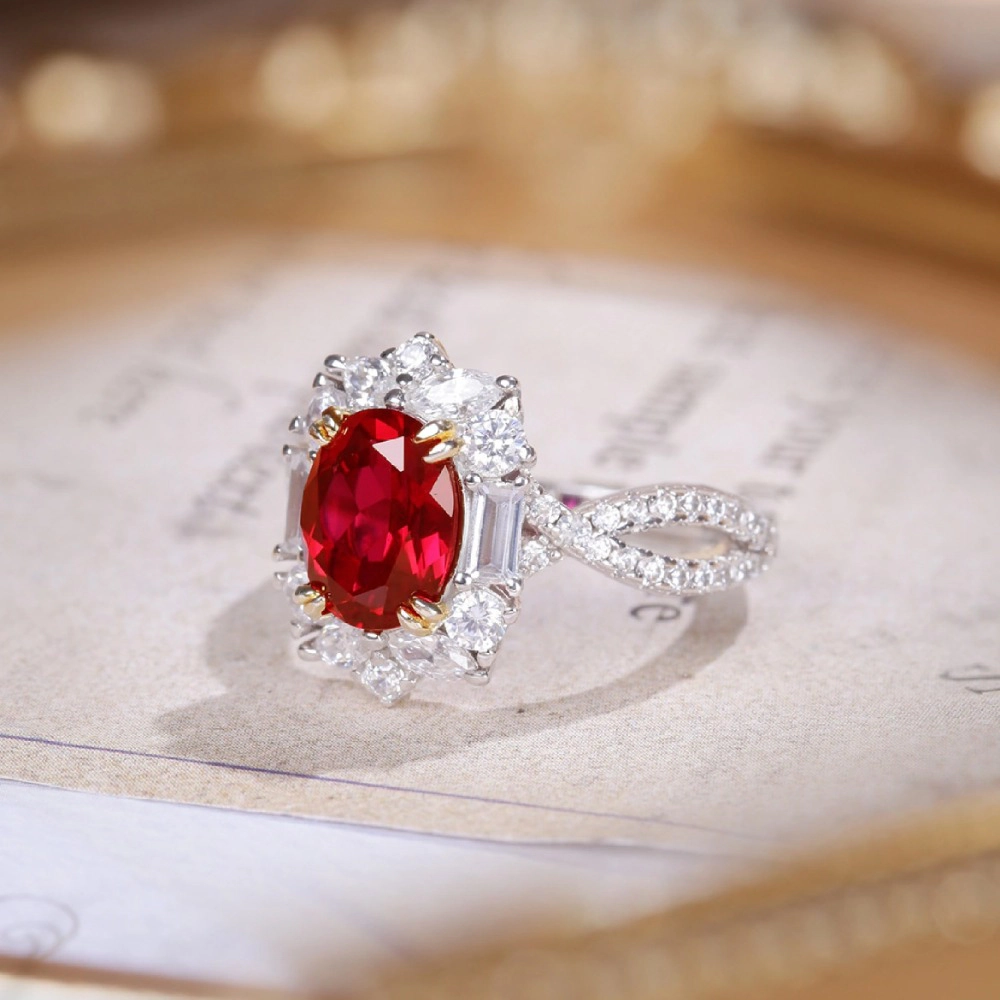 Wardrobe Whimsy Oval‑Cut Cubic Zirconia Floral Halo Twisted Split Shank Ring