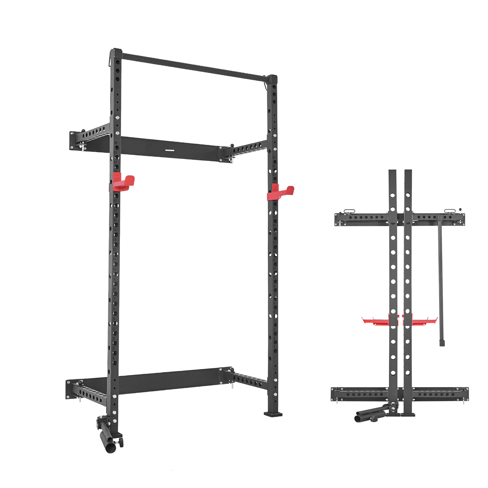 HONGGE Folding Wall-Mounted Power Cage Squat Rack, 1000 lbs Capacity with Pull-Up Bar for Home Gym