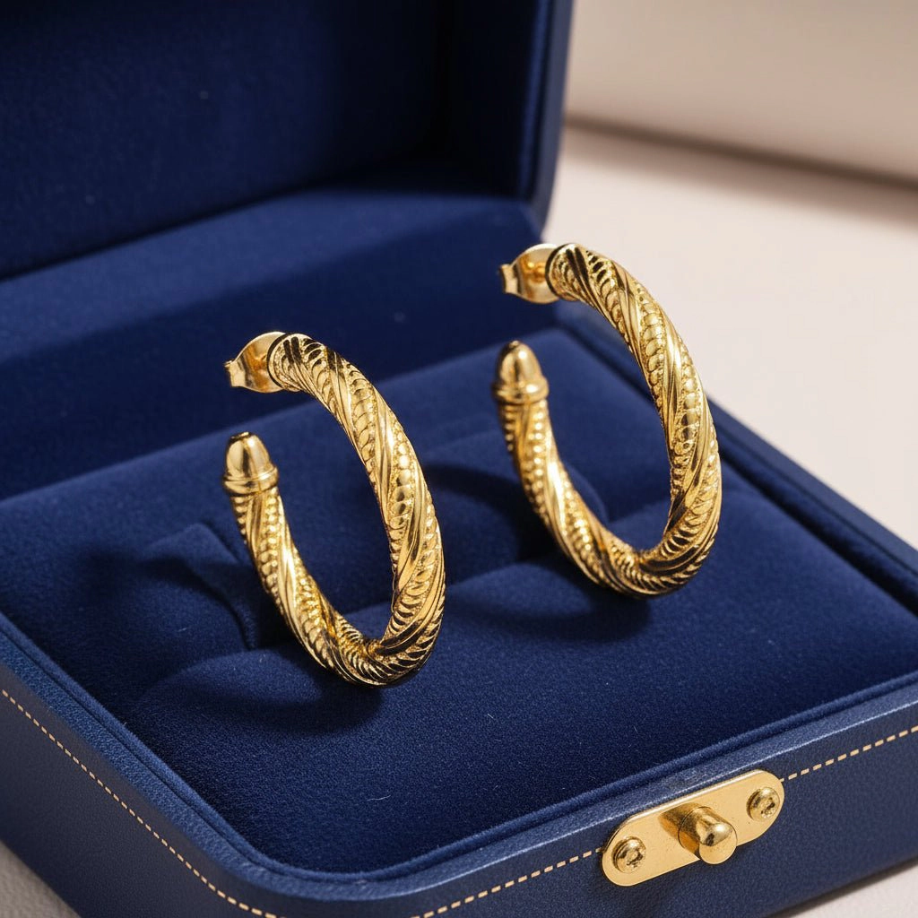 DressAtR Women's Spiral Gold Tone Hoop Earrings