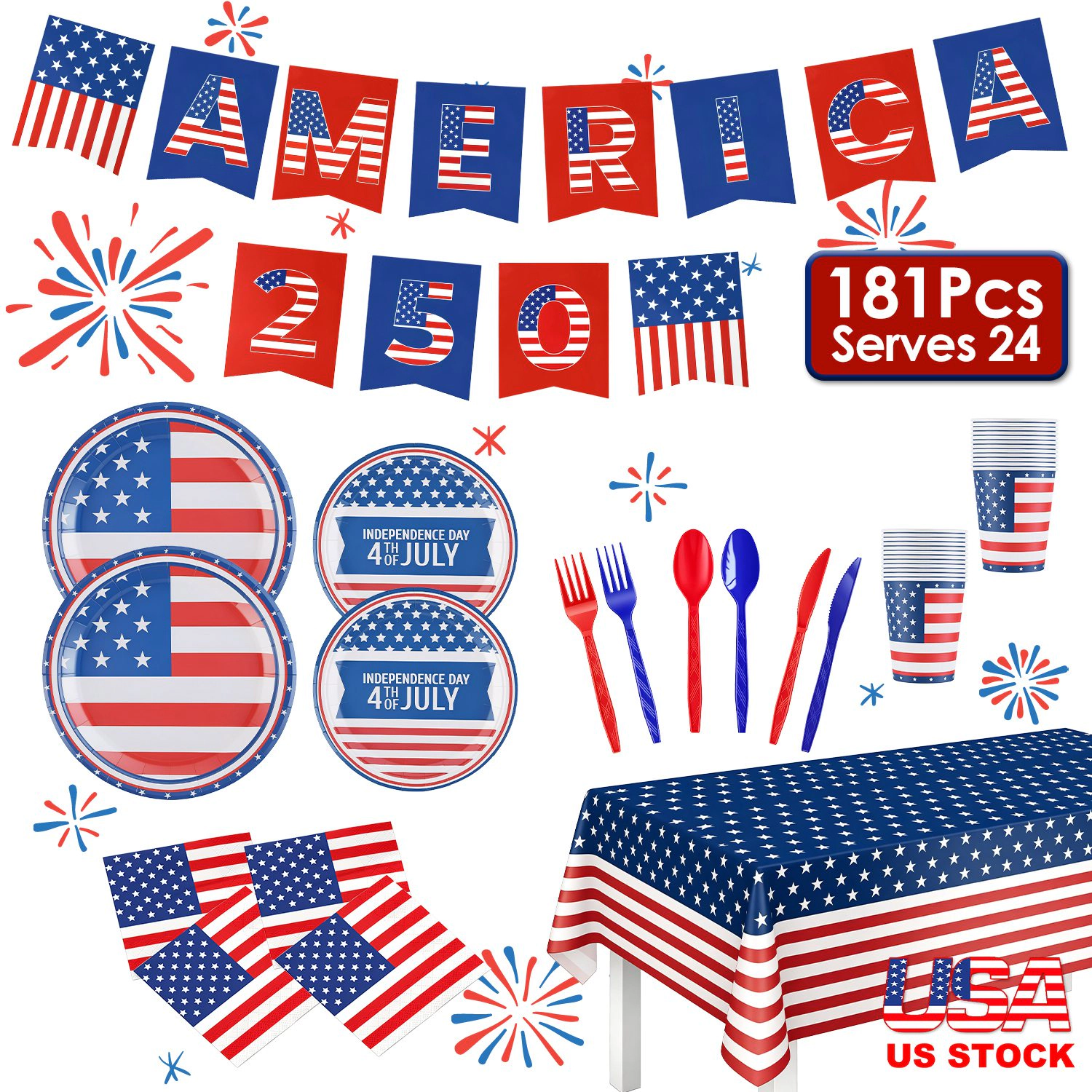 NEW Home Unisex Disposable 4th Of July Party Supplies