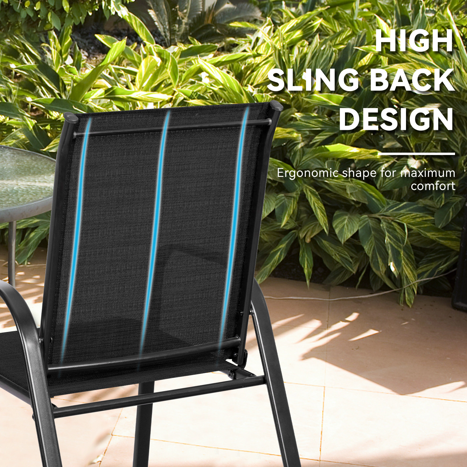 SUGIFT Set of 2 Black Folding Outdoor Patio Dining Chairs with Armrests