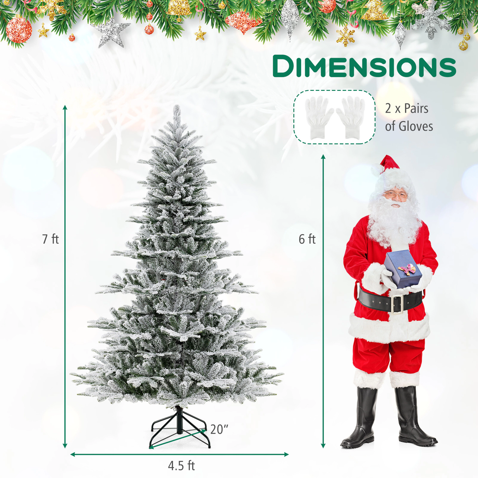 Costway 6/7/8 FT Snow Flocked Artificial Christmas Tree with 661 PVC & PE Tips 500/620/800 LED Lights