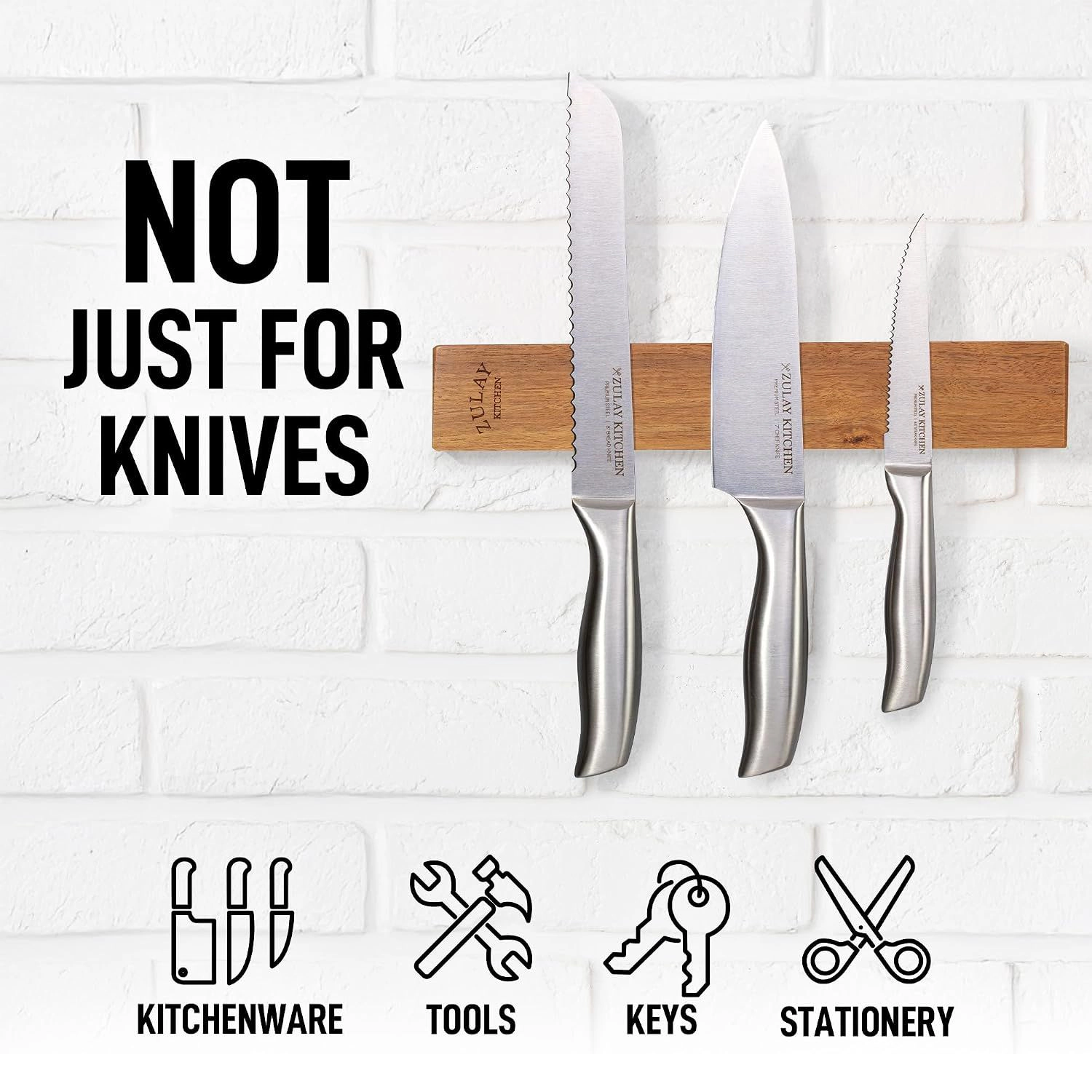 Zulay Kitchen 11.75" Seamless Maple Wood Magnetic Knife Holder