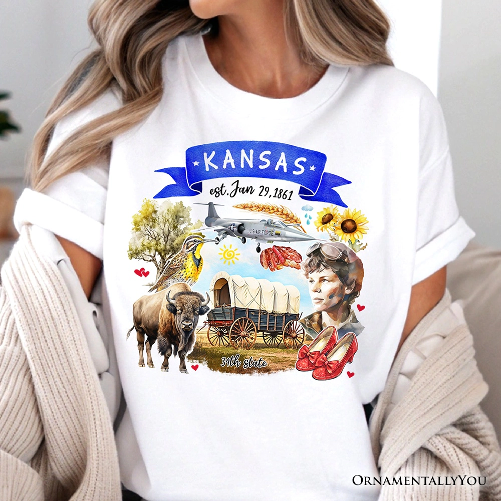 OrnamentallyYou Unisex Artistic Kansas State Themes And Landmarks T-Shirt