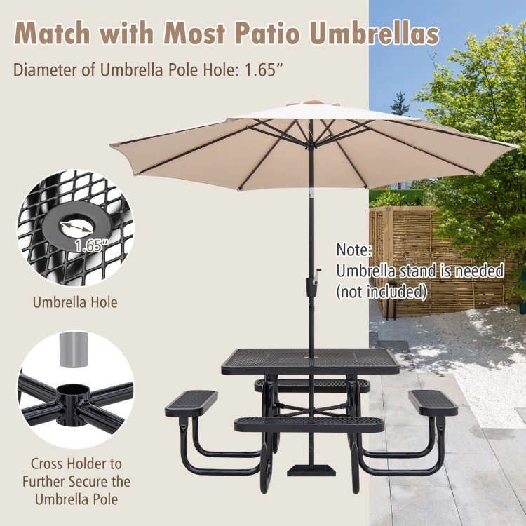 Hivvago Square Picnic Table And Bench For 8 Person With Seats And Umbrella Hole-Black