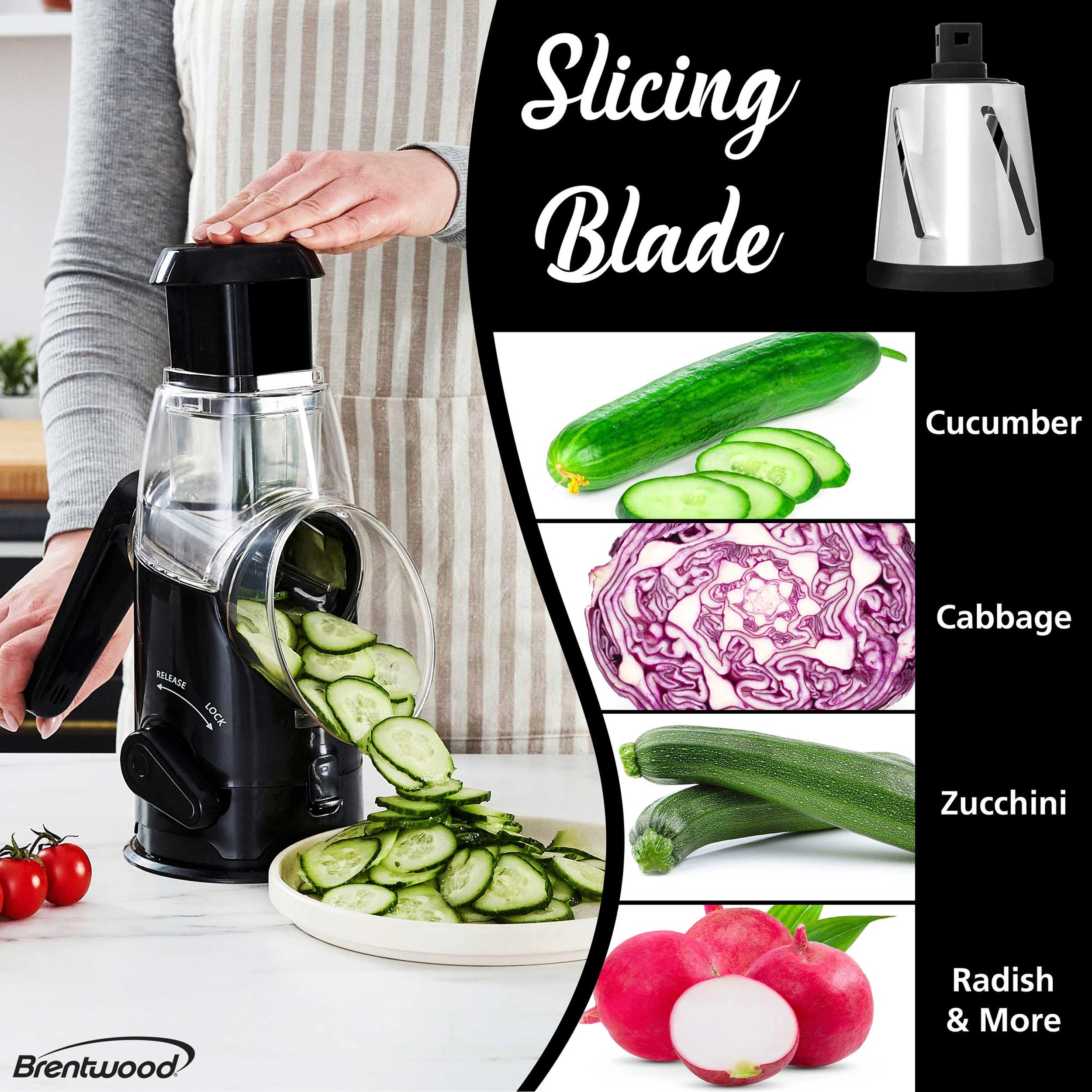 Brentwood Rotary Cheese Grater Slicer in Black with 3 Drum Blades