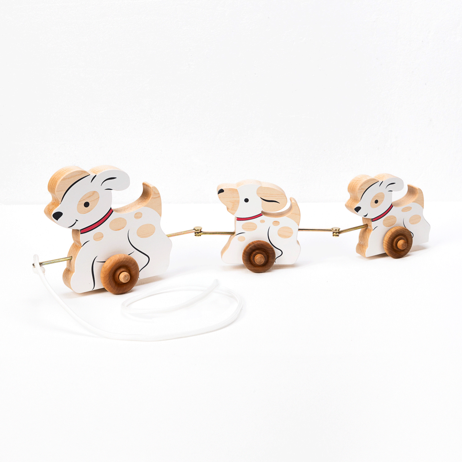 3 Dogs Wooden Pull Toy - Maple Wood - Made in USA