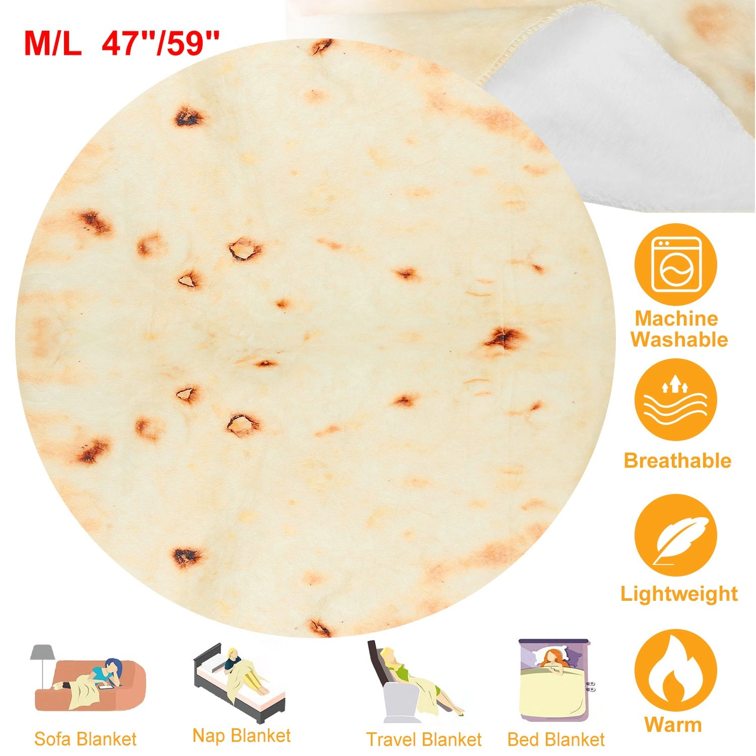 GBruno Soft Flannel Burrito Tortilla Throw Blanket