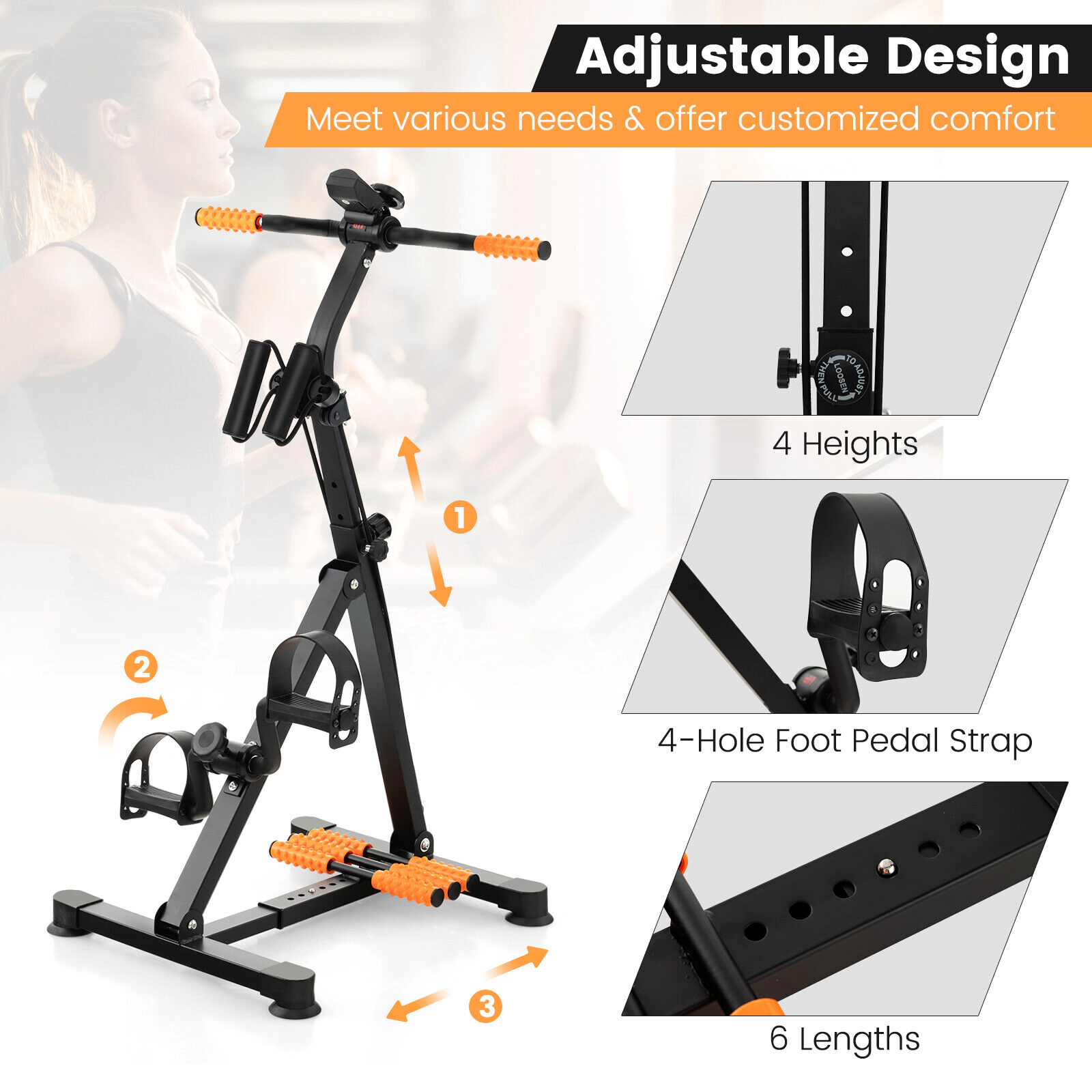 SUGIFT Yellow Adjustable Pedal Exercise Bike with LCD Monitor 17-in to 21-in W 17.5-in D 265-lb User Capacity