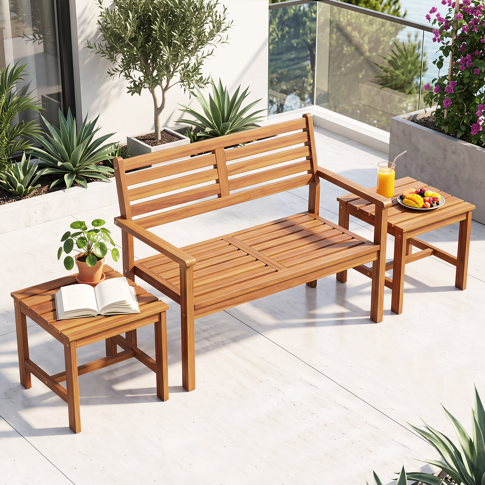 SUGIFT 17-in Square Acacia Wood Patio Side Tables 400-lb Capacity Repaintable Surface Natural Set of 2
