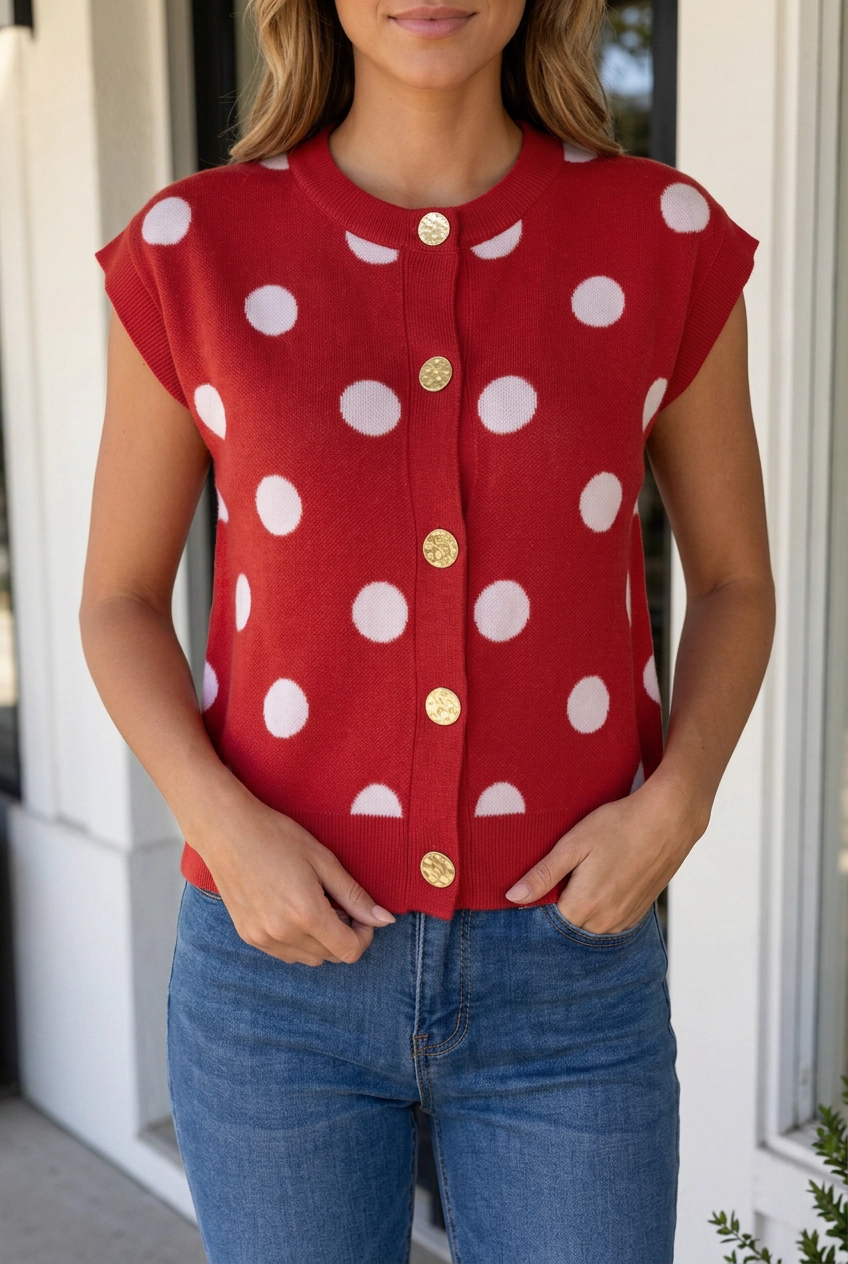 Threaded Pear Melanie Dot Print Decorated Sweater