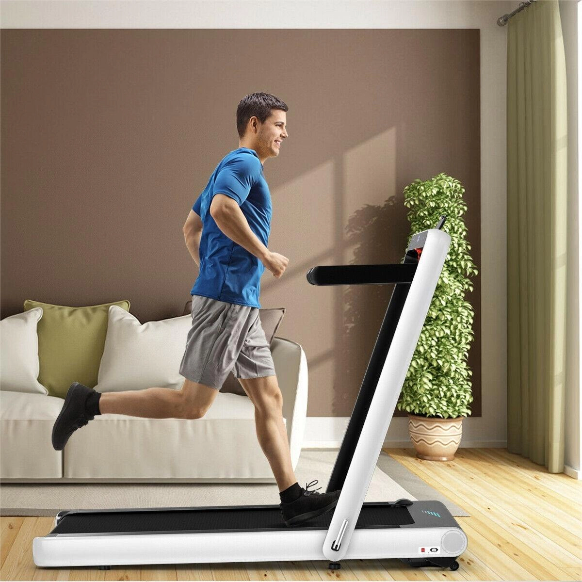 SUGIFT White 4.75-HP 2-in-1 Folding Treadmill with Colorful LED Light Bar 58-in W 31-in D 265-lb User Capacity