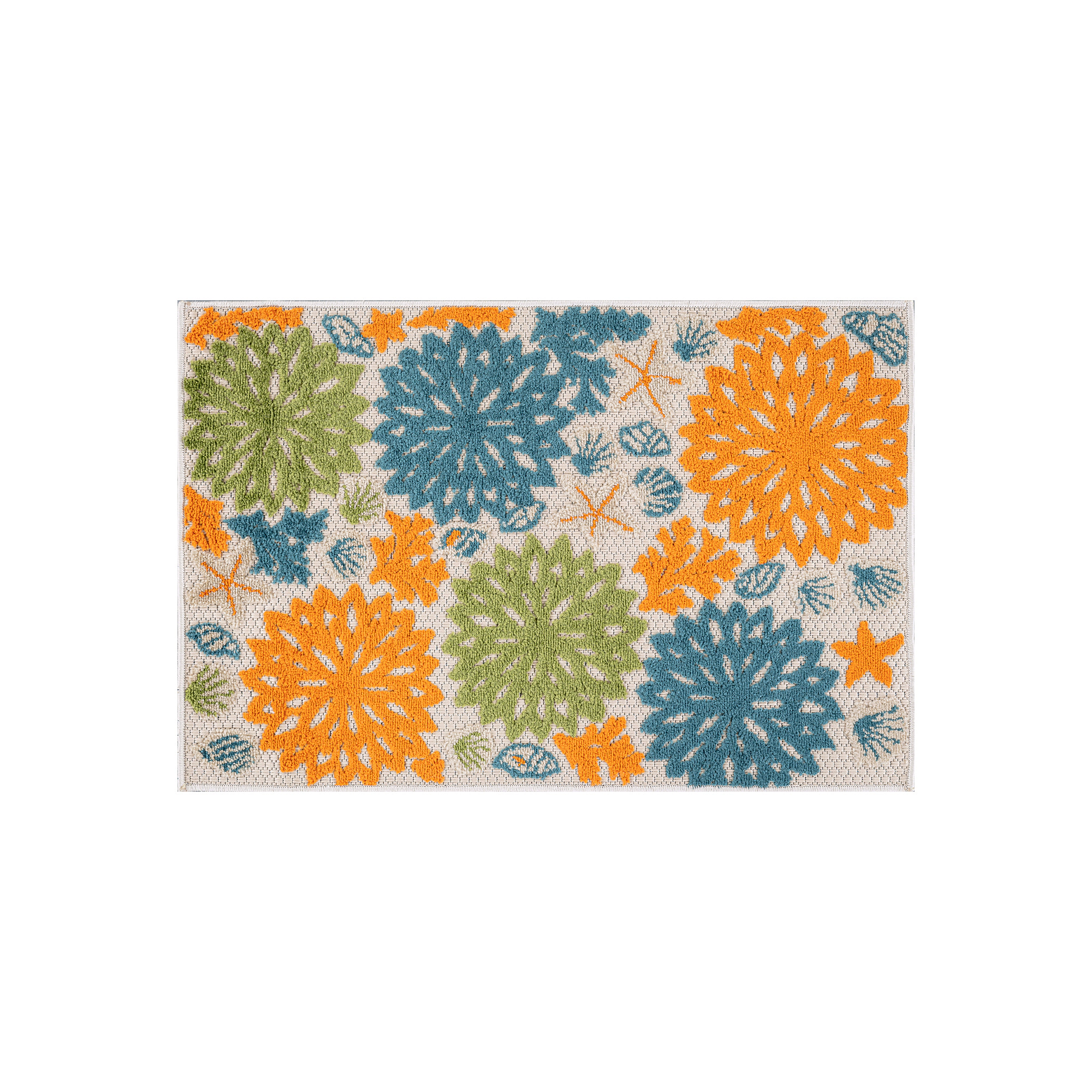 World Rug Gallery Indoor/Outdoor High-Low Textured Area Rug, Coastal Floral, Easy-Clean