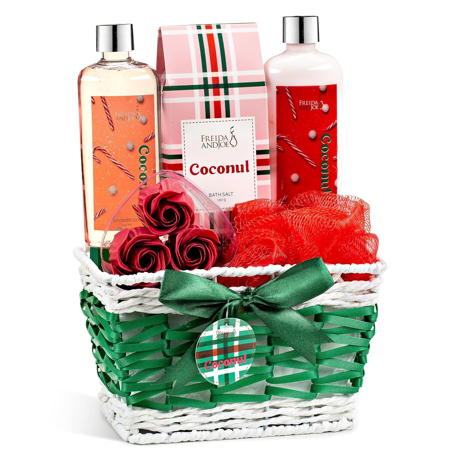 Freida and Joe Women Coconut Spa Gift Basket Bath and Body Set in a Wicker Basket