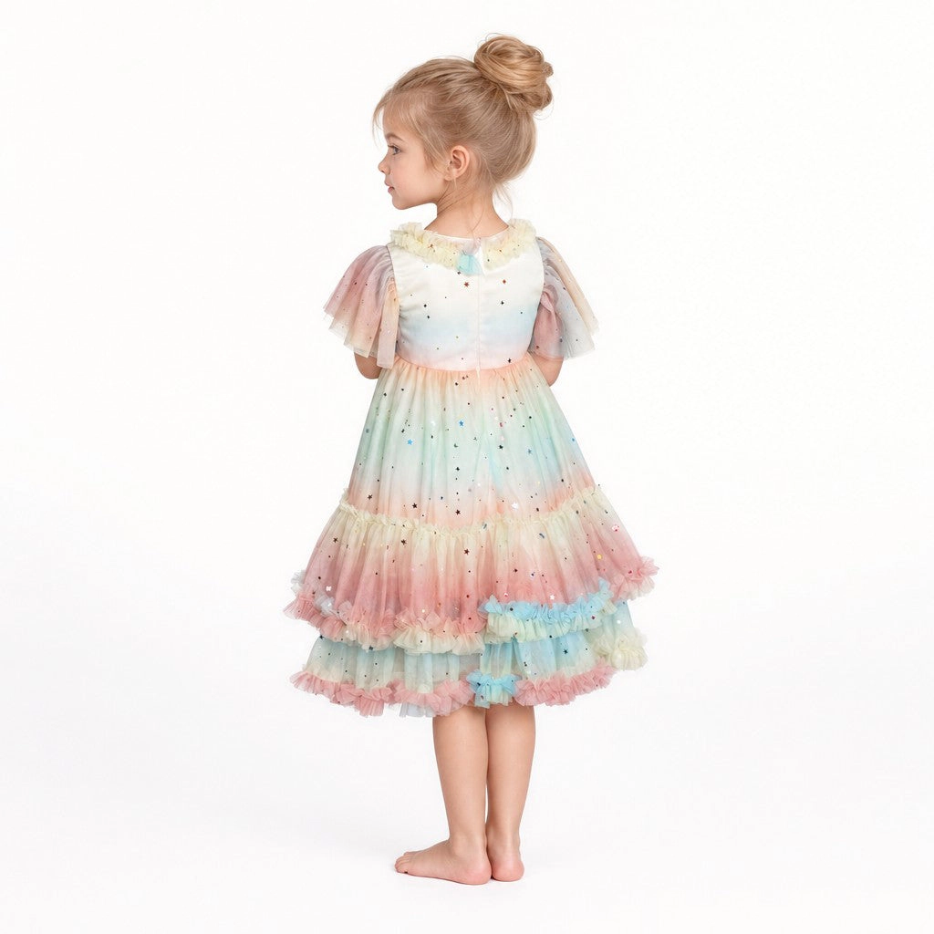 Faeella Girls Pastel Stardust Layered Tulle Birthday Dress