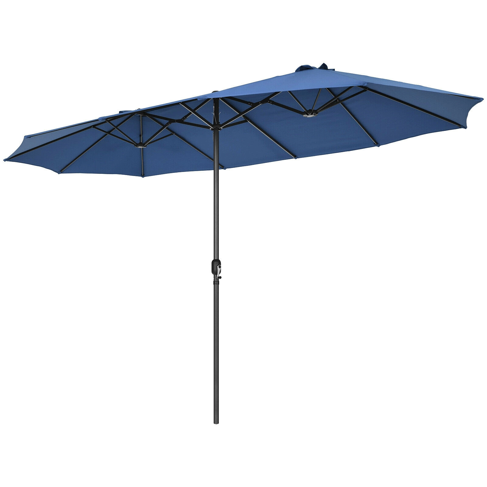 SUGIFT 15.4-ft Double-Sided Patio Umbrella with Hand-Crank System Steel Frame 1.9-in Pole 26-lb Net Weight Navy