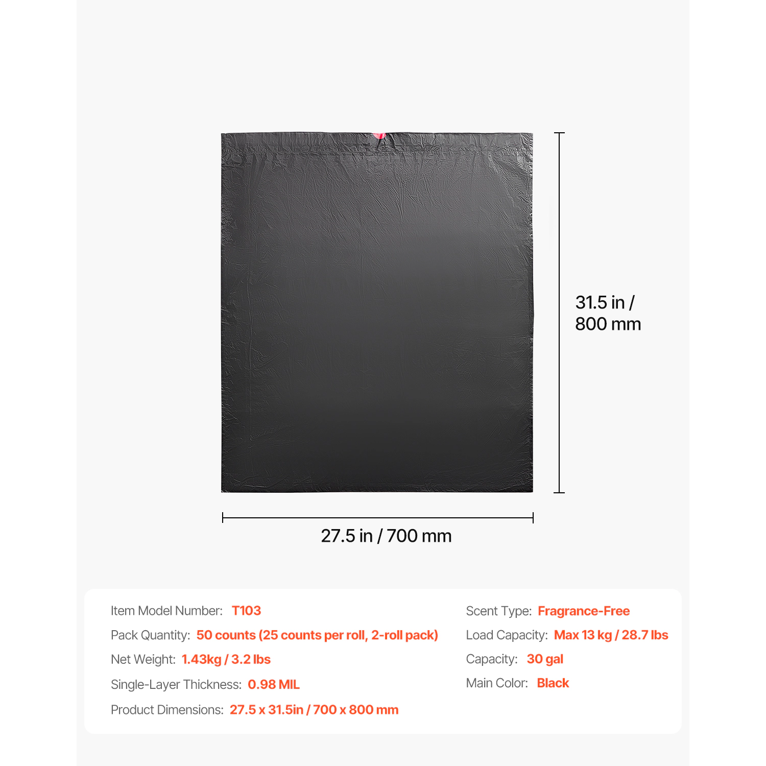 HONGGE 30-Gallon Drawstring Trash Bags, 50 Count Extra Thick Tall Kitchen Garbage Bags, Black