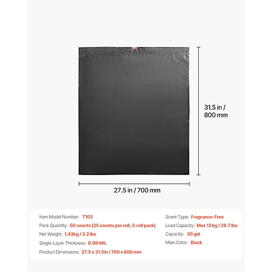 HONGGE 50 Count 30 Gallon Extra Thick Drawstring Trash Bags for ...