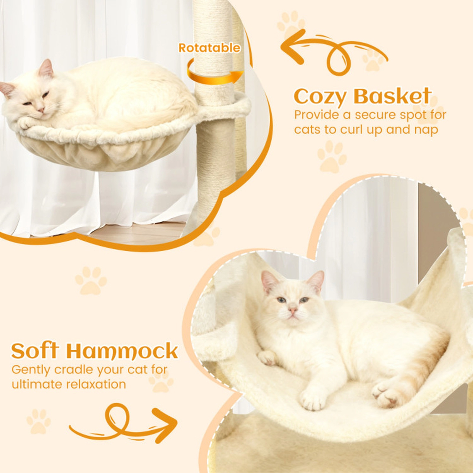 SUGIFT 80 Tall Cat Tree with 2 Condos Basket Hammock and Dangling Toys